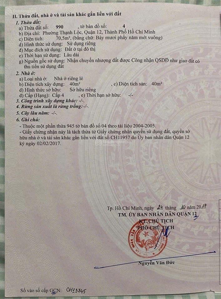 Bán lô đất thổ cư kdc thạnh lộc 47 vị trí đẹp  giá tốt