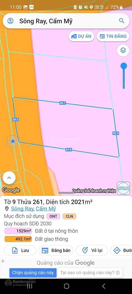 Ngân hàng thanh lý thửa đất nở hậu đẹp tại sông ray, cẩm mỹ, đồng nai. diện tích 2.020m2