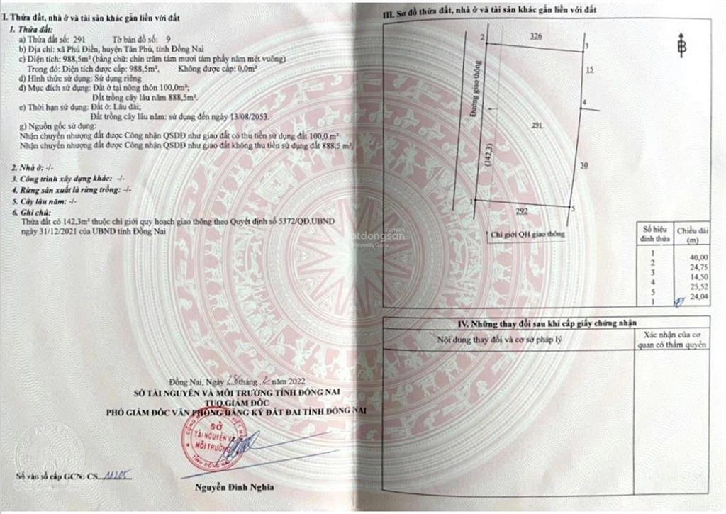 Ngân hàng thang lý mặt tiền 42m đường bê tông tại phú điền, tân phú, đồng nai