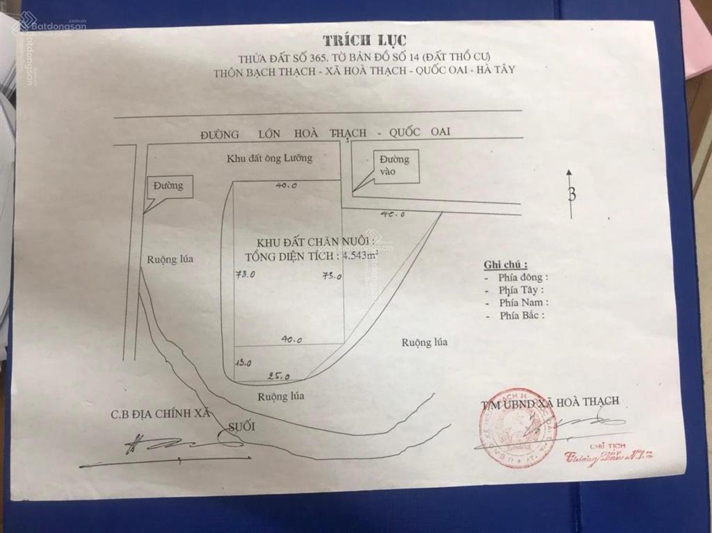 Bán đất 4543m2, 1 triệu vnd/m2 tại hòa thạch, quốc oai, hà nội