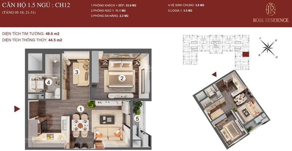 Chốt ngay căn 1,5pn đẹp tầng cao view thoáng giá tốt! hoàng huy commerce gđ2 rose residence