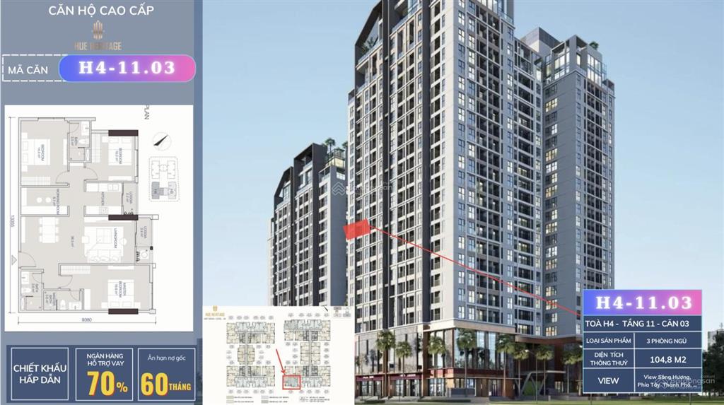 Căn 3pn (104,8m2)  mặt tiền đường lê hồng phong  view sông hương. sở hữu lâu dài