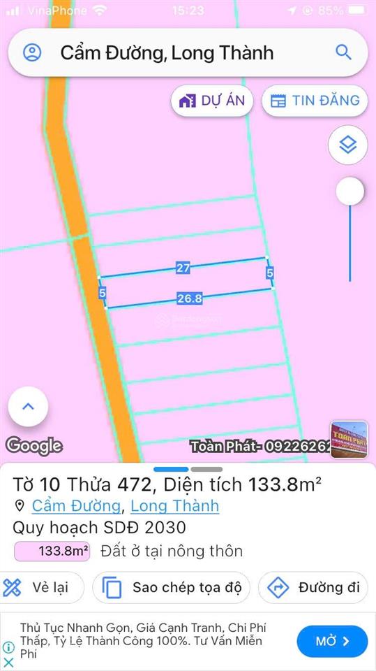 Bán đất tại cẩm đường, long thành, đồng nai, giá tốt 1,391 tỷ, dt khủng 130m2