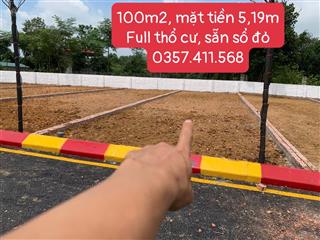Bán gấp lô đất 100m2, mặt tiền 5,19m. sẵn sổ đỏ, giá rẻ hơn thị trường