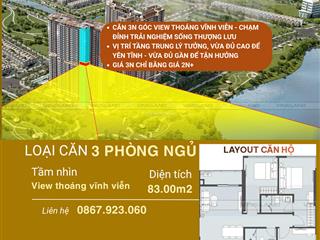 Căn góc 3 ngủ trục 01 đẹp nhất  tầng trung 2x  giá cđt  không chênh