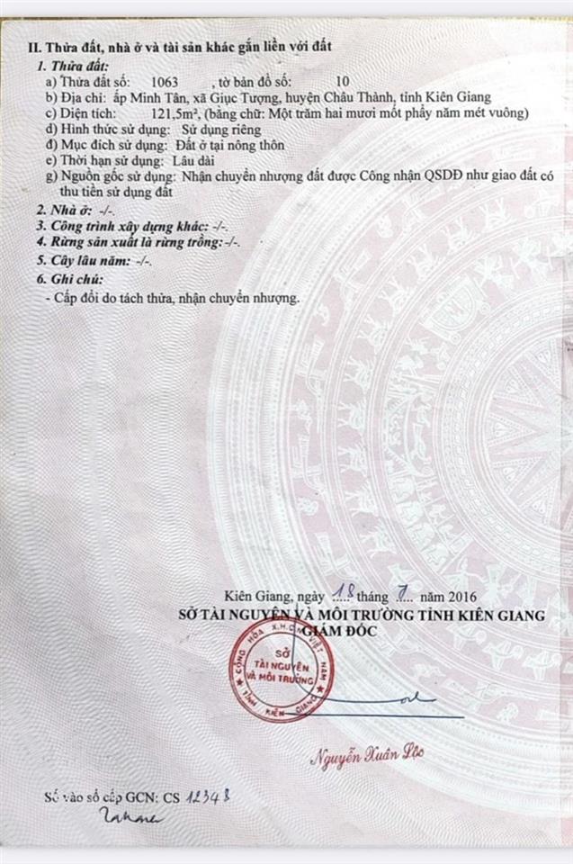 Ngân hàng thanh lý lô đất full thổ cư tại xã giục tượng, huyện châu thành, kiên giang