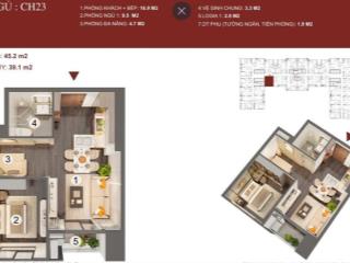 Căn hộ 1,5pn dự kiến chỉ từ 1,6x tỷ tầng trung view đẹp 1823 dttt 39,1m2 hướng đông nam