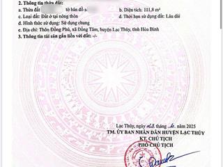 Bán đất tại quốc lộ 21a, đồng tâm, lạc thủy, hòa bình, 20 triệu / m2, 111.8m2 đẹp, nhiều tiện ích