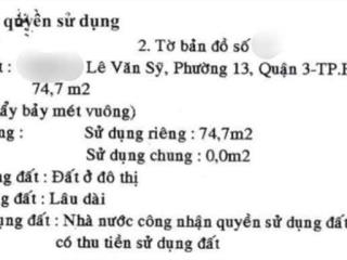 Bán nhà hẻm vip 339 lê văn sỹ, quận 3, tp. hcm, 74,7 m2  giá 9.9 tỷ