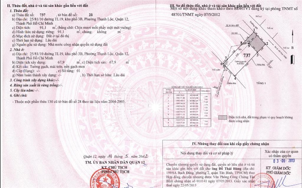 Chính chủ kẹt tiền cần bán gấp đất tặng nhà c4 đường tl19, p. thạnh lộc, quận 12 chỉ 4.3 tỷ