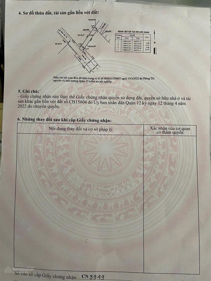Bán đất hẻm 92 đường vườn lài 4 x 22m = thổ cư 88.1m2 = giá 5.35 tỷ sổ riêng, pháp lí chuẩn