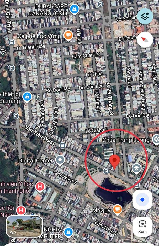 Bán lô góc đường 29/3 và văn tiến dũng, hòa xuân, đối diện công viên, bên cạnh trường học