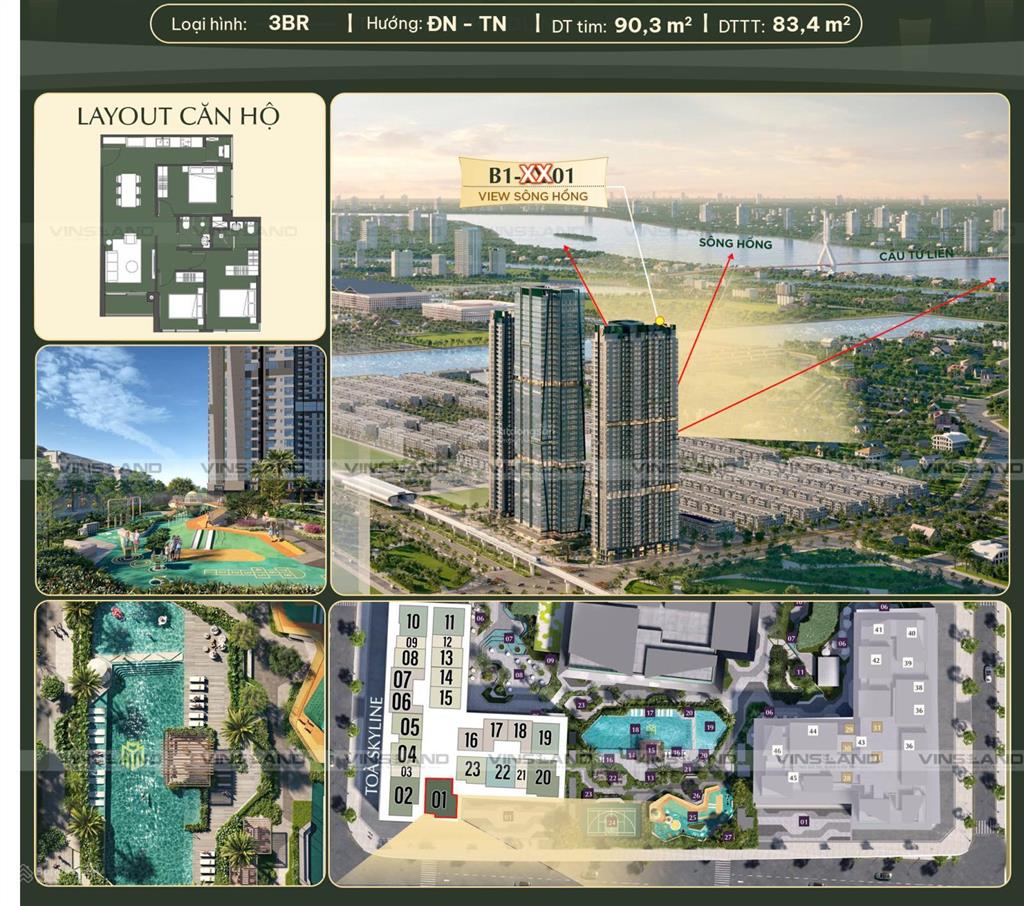 Độc quyền 3 ngủ tầng hoa hậu, cận view sông hồng đáng giá nhất lumière prime hills cổ loa