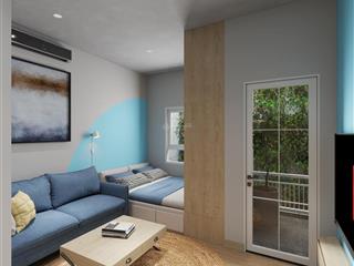 Studio ban công rộng, nội thất gỗ sang trọng  thiết kế tone màu sáng gần gũi với thiên nhiên