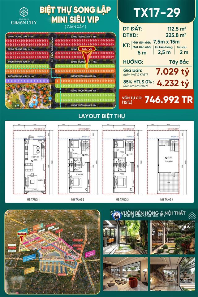 Săn nhanh kẻo lỡ! biệt thự song lập tx1729 | 112.5m² | chỉ 6.24 tỷ  vinhomes green city hậu nghĩa