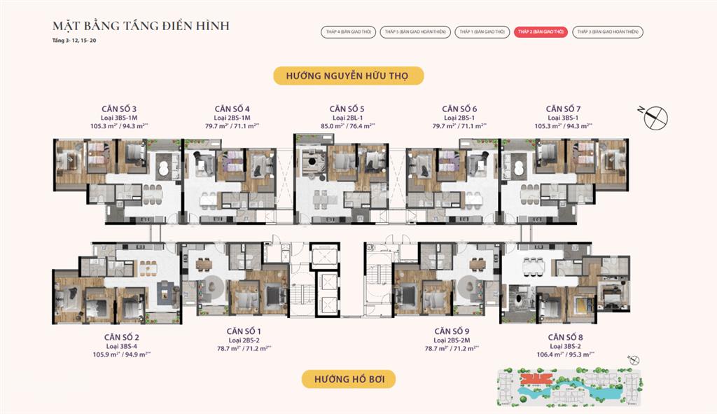 Chính chủ bán căn góc, 3 phòng ngủ, view hồ bơi, nội khu, 106m2, tháp t2 giá 6.65 tỷ