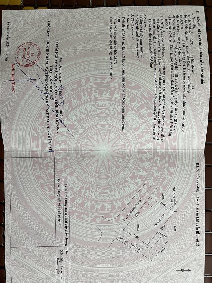 Đất chính chủđt 744, xã phú an, bến cát, bình dương