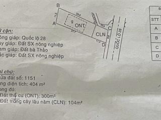 Cần bán nhanh 404m2 có 300m2 thổ mặt tiền ql 28 giá 3,3 tỷ