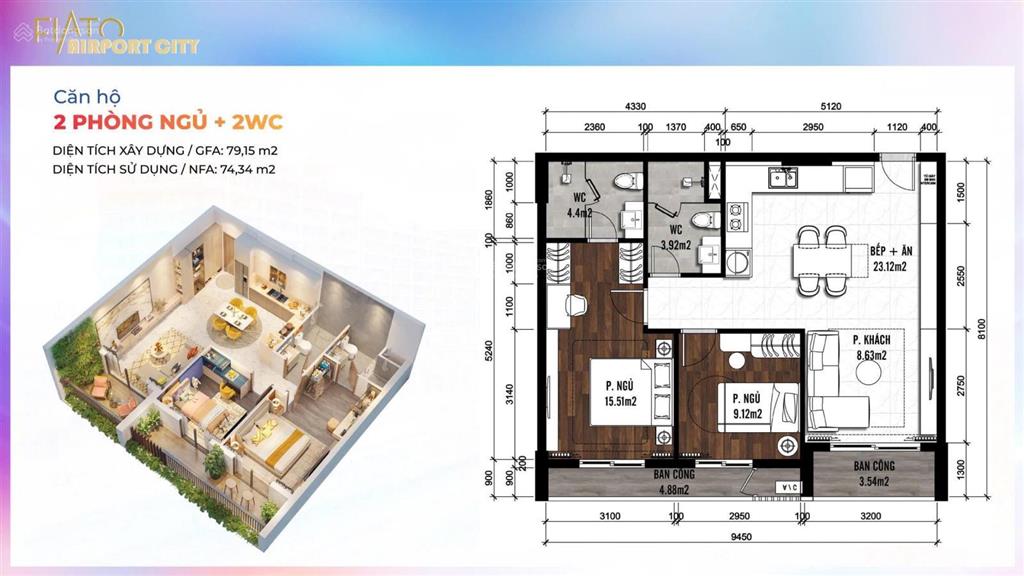 Bán căn hộ 2 phòng ngủ, 82m2, view nội khu, vị trí đẹp, giá 3 tỉ 290 đã có vat & kinh phí bảo tri