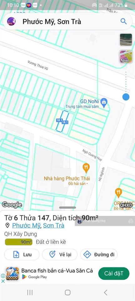 Bán lô đất mt ngô quang huy sát hồ nghinh, vương thừa vũ, ra biển 100 trăm mét