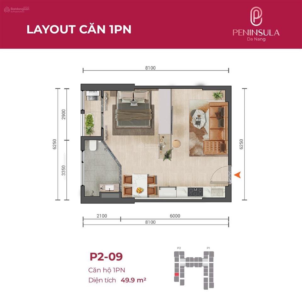 Căn hộ chung cư 1pn (49,9m2) tầng 23 view biển đà nẵng, cầu thuận phước. sổ đỏ lâu dài (peninsula)