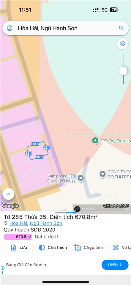 Lô đất fpt, diện tích 670m2, hướng đông bắc, giá bán 32 tỷ 200