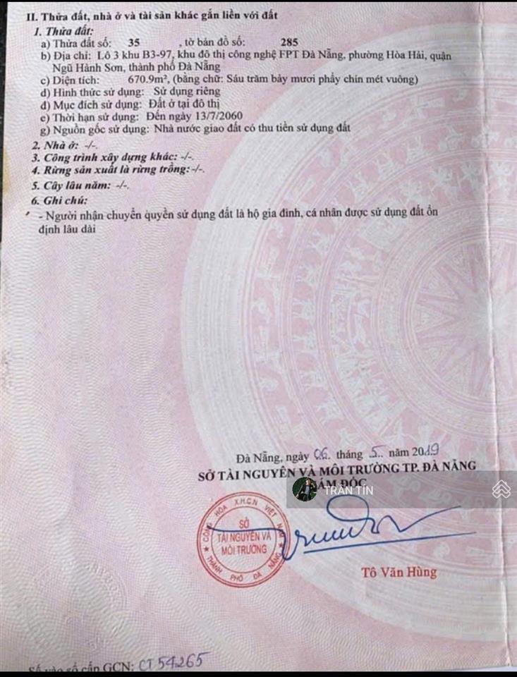 Lô đất fpt, diện tích 670m2, hướng đông bắc, giá bán 32 tỷ 200