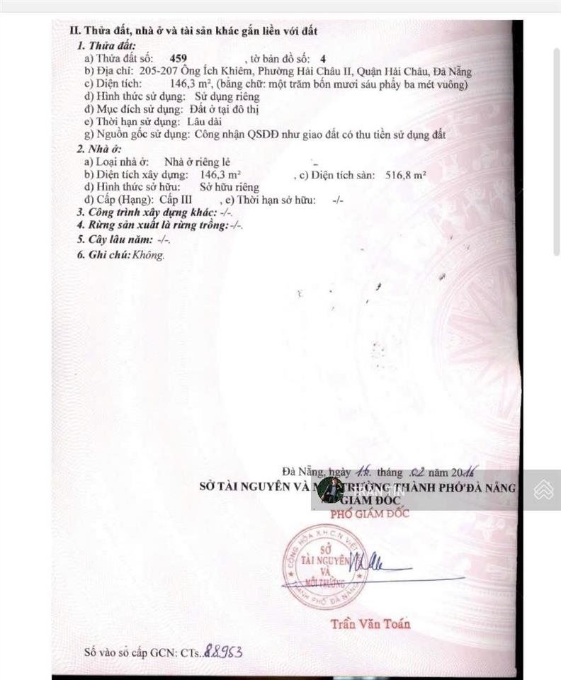 Nhà 2 mặt tiền đường lê duẩn & ông ích khiêm, cho thuê 180 triệu/ tháng, giá bán 62 tỷ