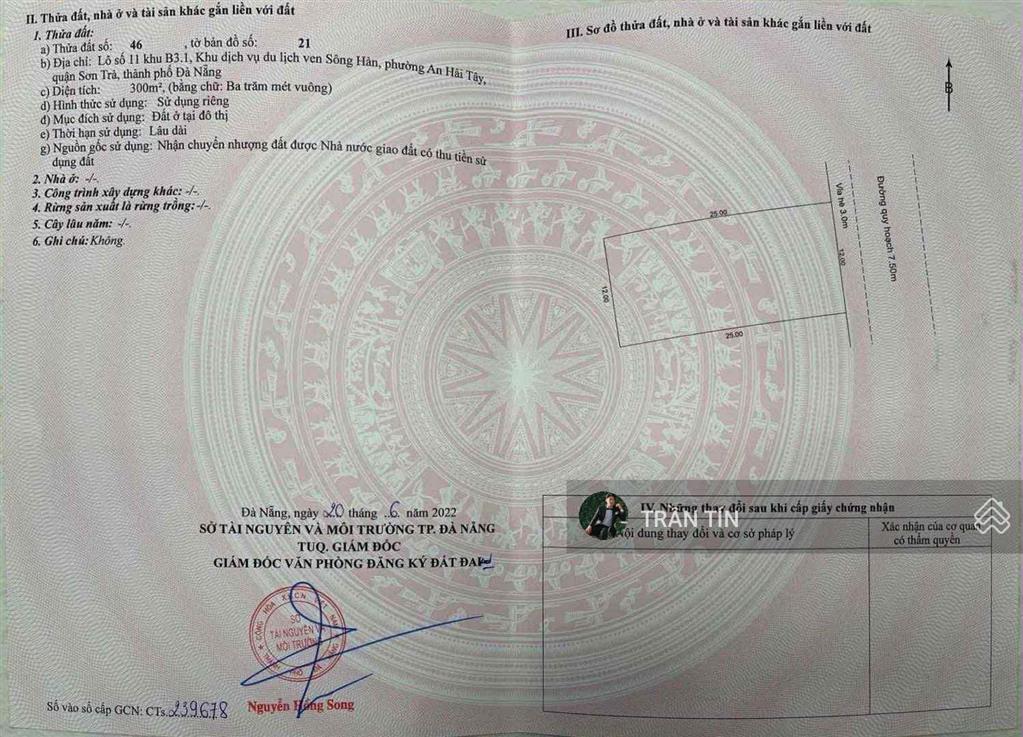 Lô đất euro village đường hoa hồng 4, view trực diện sông hàn, diện tích 300m2, giá bán 90 tỷ