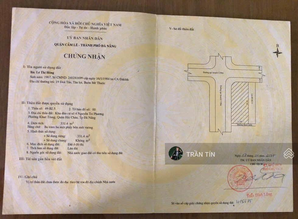 Lô góc 2 mặt tiền đường lương nhữ hộc  huy cận.