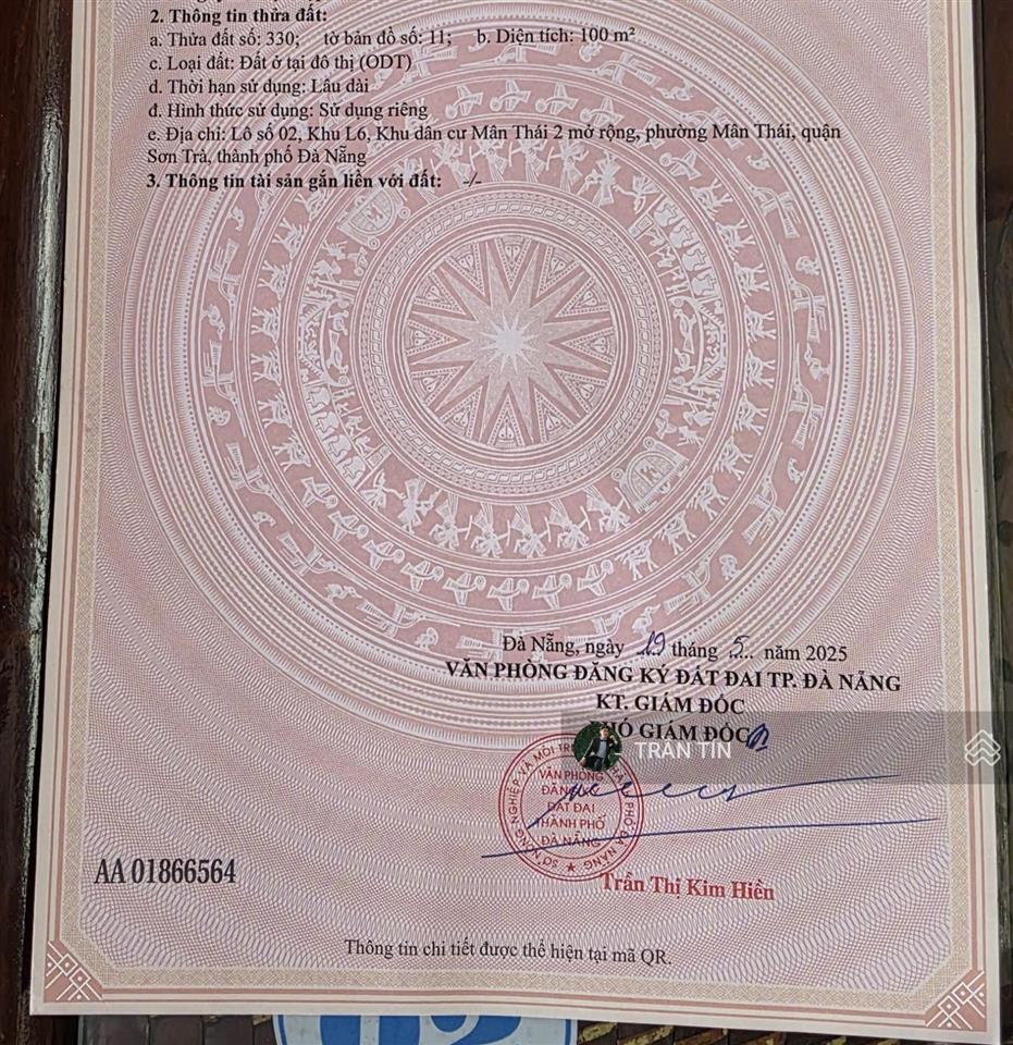 Lô đất đường trương định, đối diện trường học, cách biển biển mân thái 300m