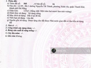 Lô đất 3 mặt tiền đường nguyễn tất thành, thanh khê, đối diện công viên biển hà khê.