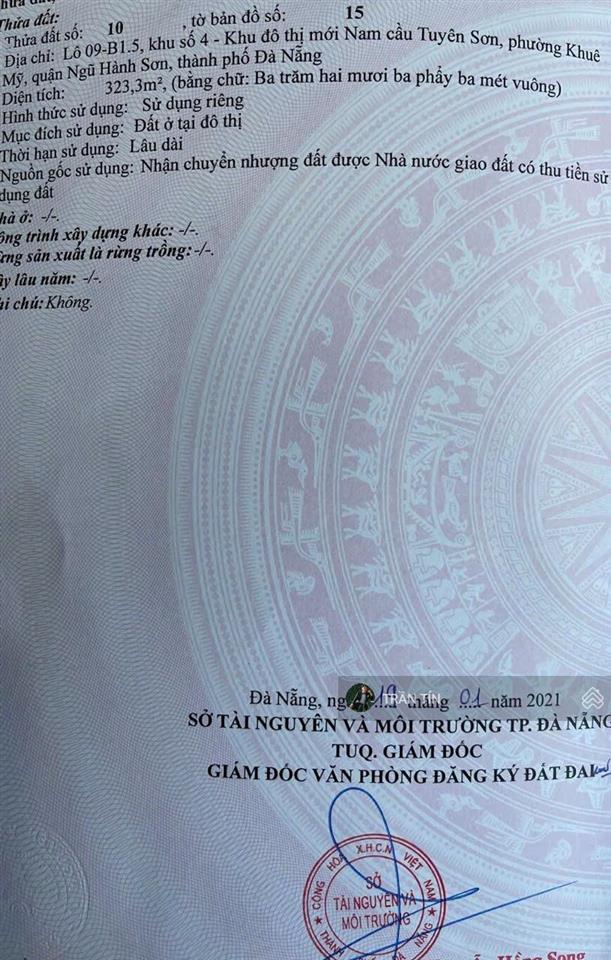 Lô đất biệt thự đường trần trọng khiêm, khu đô thị nam việt á, sát sông hàn