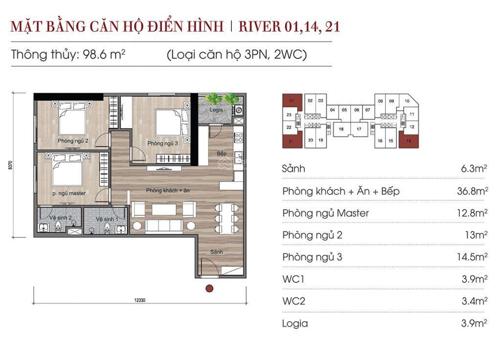 Căn góc 98,6m2 3pn 2wc bc đbtb mát mẻ view triển lãm quốc gia xem bắn pháo hoa tầng cao, mới tinh