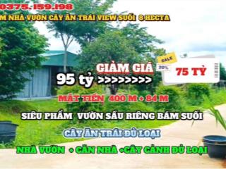 Bán nhà vườn 8 hecta, view suối đẹp, mặt tiền đường nhựa 485m  giá chỉ 938.000đ/m²(tổng giá 75)
