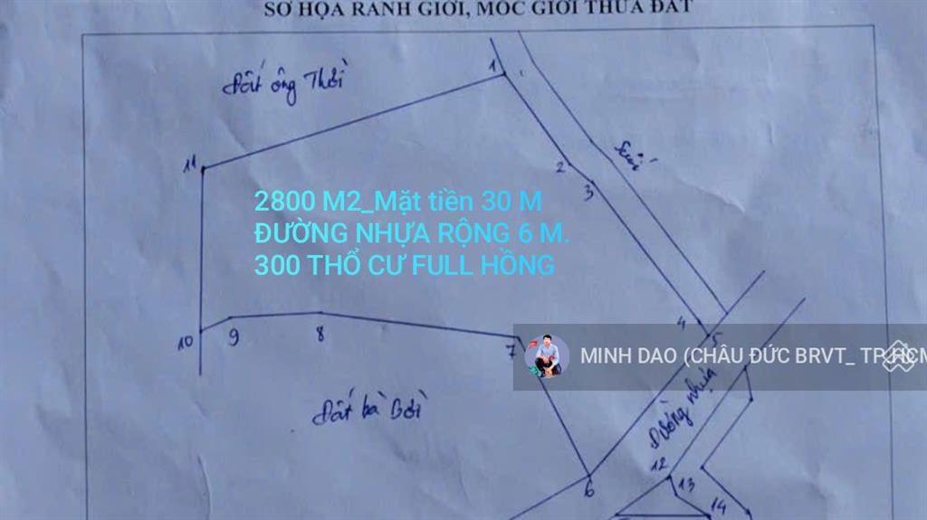 5 tỷ, đất trung tâm ngãi giao 2800m2 có mặt tiền 30m và 300m2 thổ cư cạnh trung tâm, cty, ql 56b