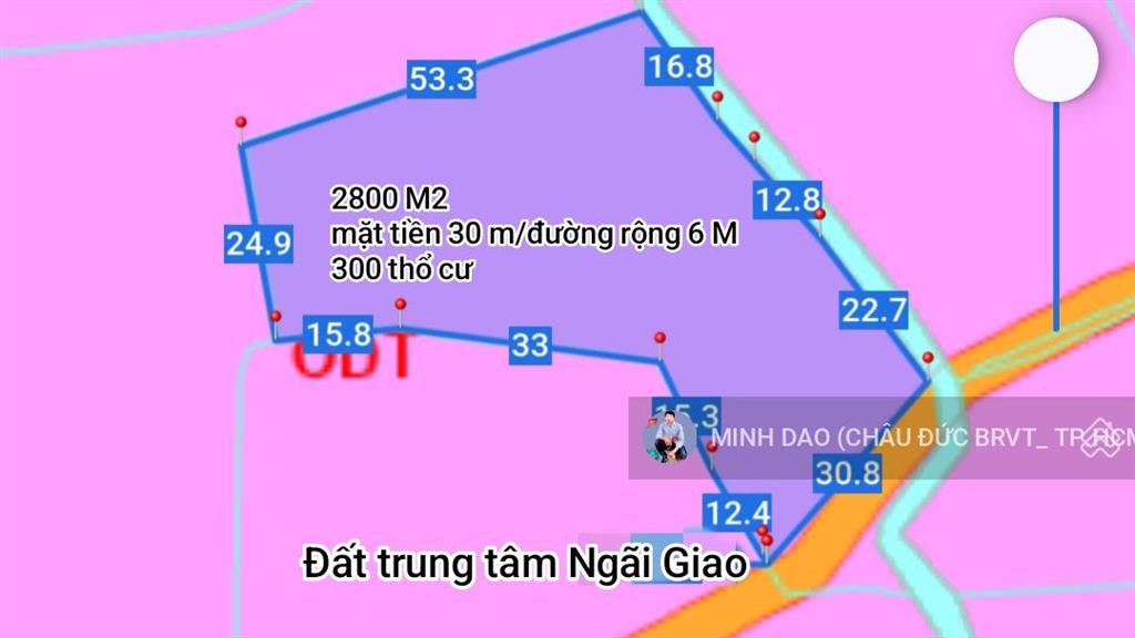 5 tỷ, đất trung tâm ngãi giao 2800m2 có mặt tiền 30m và 300m2 thổ cư cạnh trung tâm, cty, ql 56b