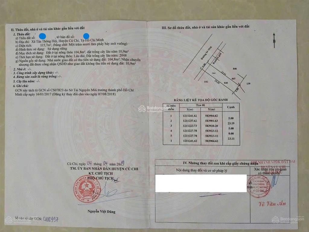 Đất thổ cư 115m2 đường liêu bình hương, tân thông hội củ chi giá 980tr sổ riêng dân cư đông đúc