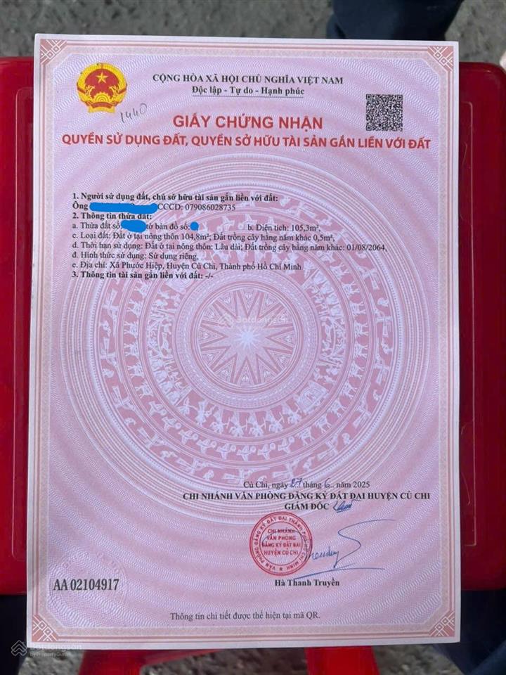 Bán đất 105m2 giá 885 triệu ngay gần kcn tây bắc củ chi, sổ hồng riêng dân cư đông đúc, đường nhựa