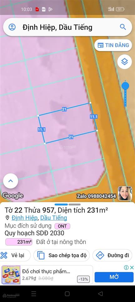 Bán đất nền 231m2, giá tốt 3,6 tỷ tại đường số 4, xã định hiệp, dầu tiếng, bình dương