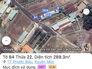 Bán đất thị trấn phước bửu, 2,5 tỷ, 289 m2, uy tín hàng hiếm tại xuyên mộc, bà rịa vũng tàu