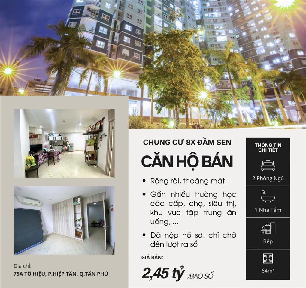 Căn hộ 64.1m2, 2 pn 1 wc, 8x đầm sen, tô hiệu, q. tân phú