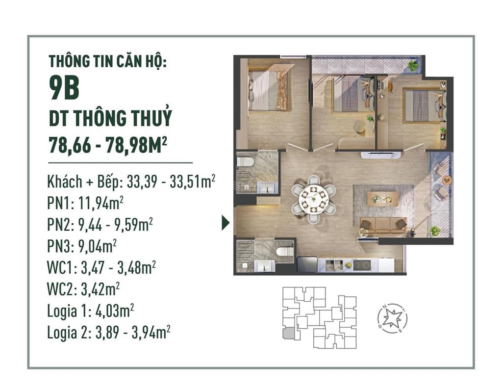 Chính chủ gửi bán căn góc 9b 80m2 hướng đông nam đông bắc đẹp nhất the fibonan giá 5,x tỷ bao phí
