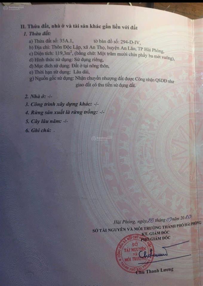 Bán đất mặt trục chính an thọ an lão | giá tốt diện tích 119m, đất vuông vắn giá bán ch