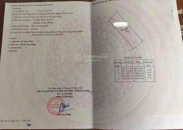 Bán đất 76m2 cạnh khách sạn ngọc lâm xã khả phong, kim bảng, giá chỉ 77tr/m2, cơ hội đầu tư tốt