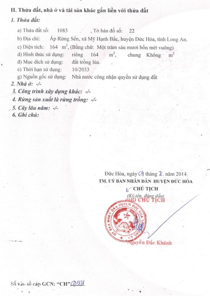 Bán nhà riêng tại đường mỹ hạnh, xã mỹ hạnh bắc, đức hòa, long an, 1,4 tỷ, 164 m2