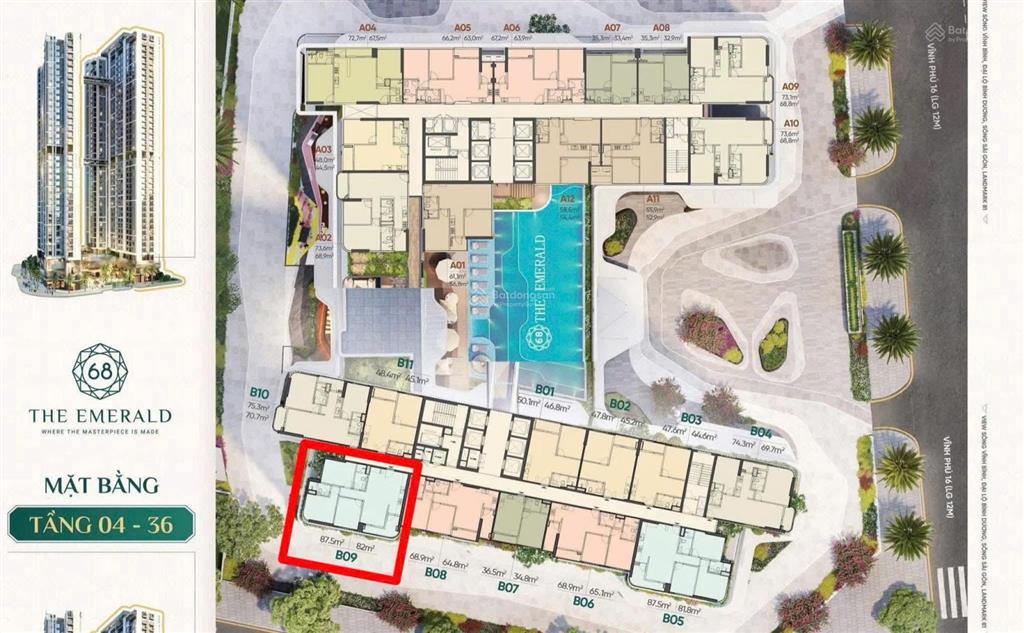 Chuyển nhượng giá tốt cho căn 3pn/87,5m2 the emerald 68 mặt tiền ql13 view landmark 81 sông sg