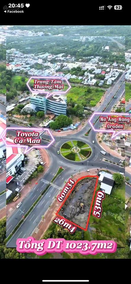 Bán đất tại trần hưng đạo, phường 5, cà mau, giá ưu đãi 57 tỷ, 1023,7 m2