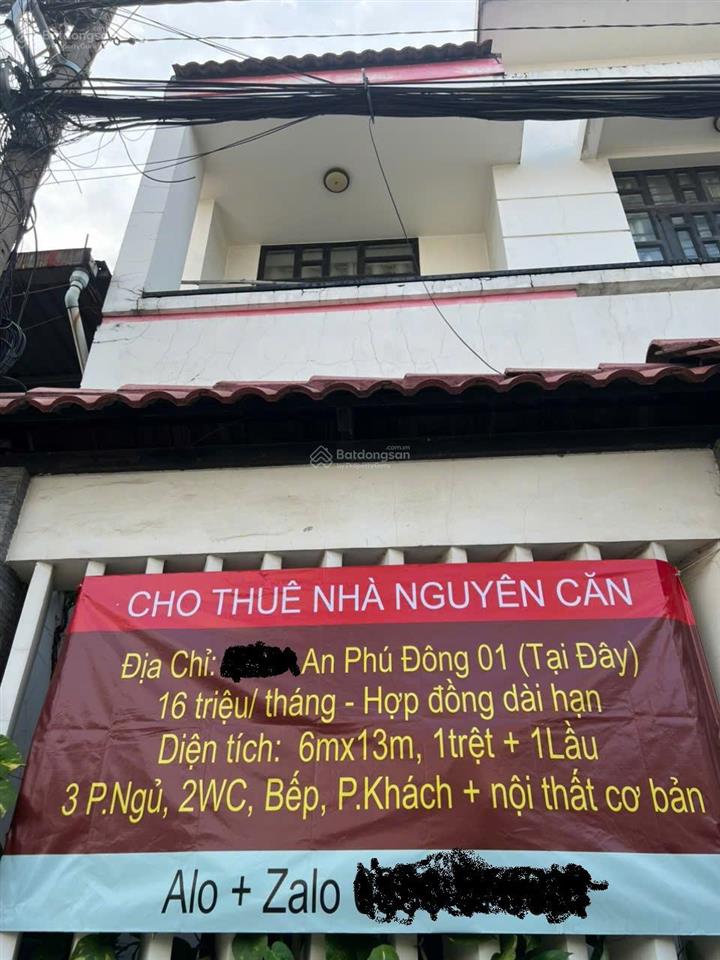 Cho thuê nhà mặt tiền, hẻm xe tải 8m, phường an phú đông, q12. giá 16tr/1thang