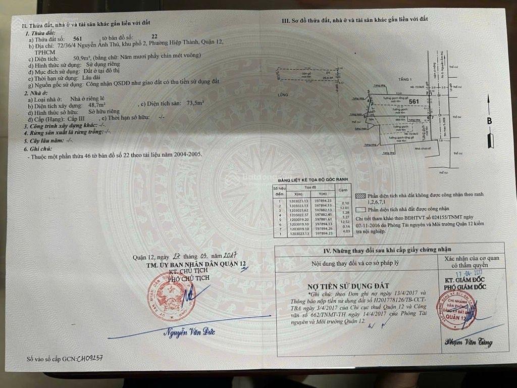 Bán đất tặng nhà hẻm xe hơi nguyễn ảnh thủ ngay trung tâm sầm uất tiện về gò vấp  nở hậu tài lộc